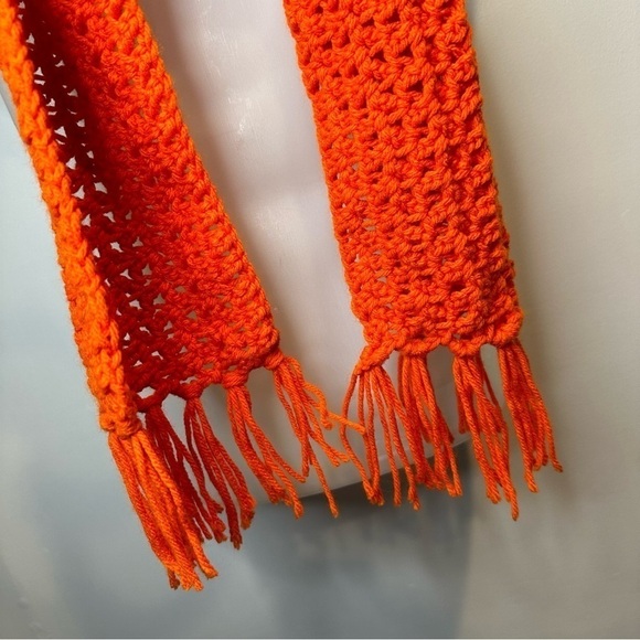 NEW Handmade Open Knit Cotton Blend Scarf with tassels Orange - Picture 3 of 4